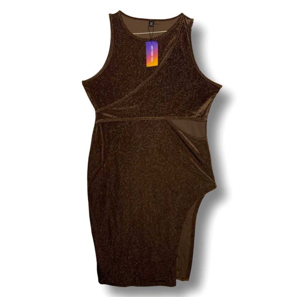 BROWN ‘SHEIN’ PLUS DRESS WITH THIGH SPLIT!!